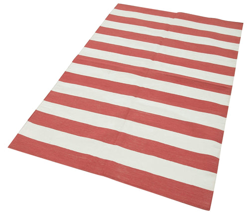 Handmade Area Rug - Red Geometric Cotton Wool Blend Durable Floor Covering 3'6" x 5'8"