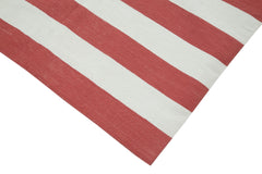 Handmade Area Rug - Red Geometric Cotton Wool Blend Durable Floor Covering 3'6" x 5'8"