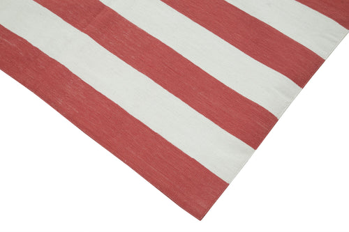 Handmade Area Rug - Red Geometric Cotton Wool Blend Durable Floor Covering 3'6" x 5'8"