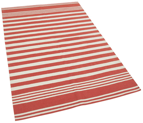 Geometric Duri Red Geometric Cotton Wool Handmade Area Rug 3'6'' x 5'6''