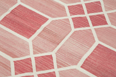 Handmade Area Rug - Pink Geometric Cotton Wool Vintage Turkish Carpet 3'7"x5'5"