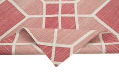 Handmade Area Rug - Pink Geometric Cotton Wool Vintage Turkish Carpet 3'7"x5'5"