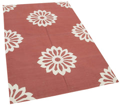 Geometric Duri Red Geometric Cotton Wool Handmade Area Rug 3'6'' x 5'5''