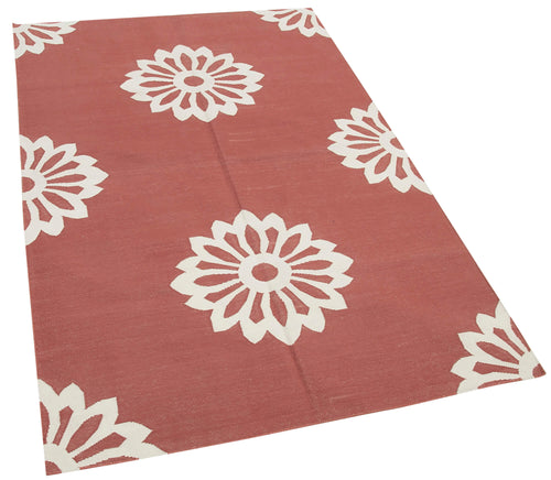 Geometric Duri Red Geometric Cotton Wool Handmade Area Rug 3'6'' x 5'5''