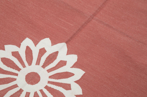 Geometric Duri Red Geometric Cotton Wool Handmade Area Rug 3'6'' x 5'5''