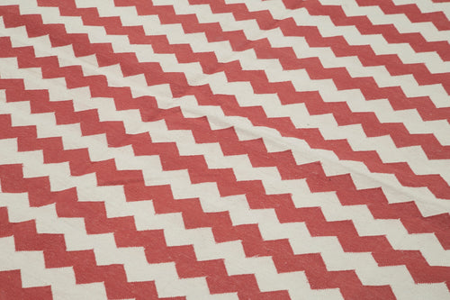 Geometric Duri Red Geometric Cotton Wool Handmade Area Rug 7'11'' x 9'8''