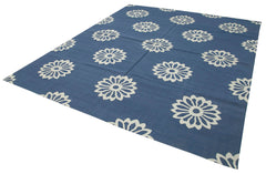 Geometric Duri Blue Geometric Cotton Wool Handmade Area Rug 8'0'' x 10'0''