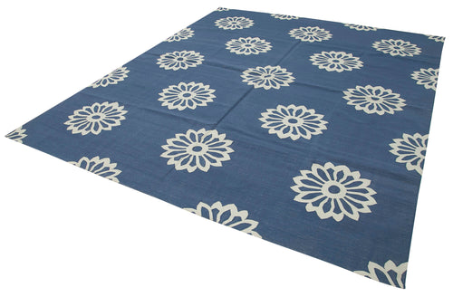 Geometric Duri Blue Geometric Cotton Wool Handmade Area Rug 8'0'' x 10'0''