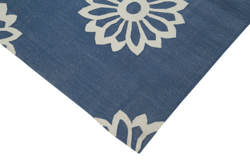 Geometric Duri Blue Geometric Cotton Wool Handmade Area Rug 8'0'' x 10'0''