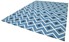 Geometric Duri Blue Geometric Cotton Wool Handmade Area Rug 9'11'' x 13'7''