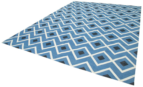 Geometric Duri Blue Geometric Cotton Wool Handmade Area Rug 9'11'' x 13'7''