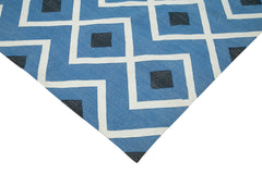 Geometric Duri Blue Geometric Cotton Wool Handmade Area Rug 9'11'' x 13'7''