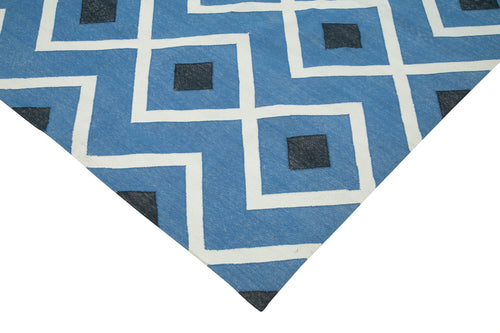 Geometric Duri Blue Geometric Cotton Wool Handmade Area Rug 9'11'' x 13'7''