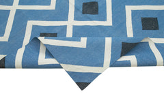 Geometric Duri Blue Geometric Cotton Wool Handmade Area Rug 9'11'' x 13'7''