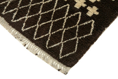 Purpleocco Brown Geometric Wool Cotton Handmade Rug 3'11'' x 8'1''