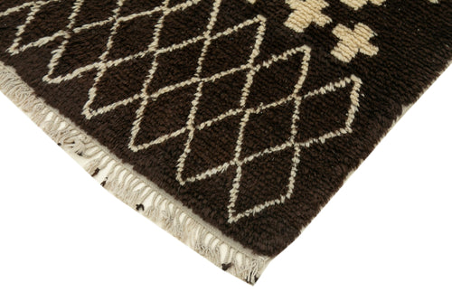Purpleocco Brown Geometric Wool Cotton Handmade Rug 3'11'' x 8'1''