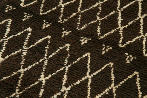 Purpleocco Brown Geometric Wool Cotton Handmade Rug 3'11'' x 8'1''