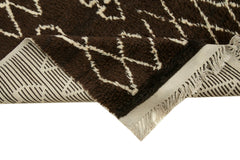 Purpleocco Brown Geometric Wool Cotton Handmade Rug 3'11'' x 8'1''