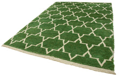 Purpleocco Green Geometric Wool Cotton Handmade Rug 7'7'' x 11'0''