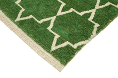 Purpleocco Green Geometric Wool Cotton Handmade Rug 7'7'' x 11'0''