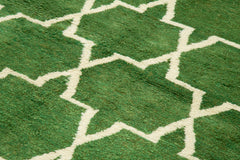 Purpleocco Green Geometric Wool Cotton Handmade Rug 7'7'' x 11'0''
