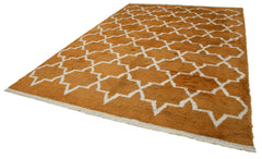 Purpleocco Orange Geometric Wool Cotton Handmade Rug 8'11'' x 12'8''