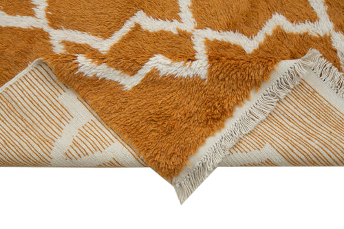 Purpleocco Orange Geometric Wool Cotton Handmade Rug 8'11'' x 12'8''