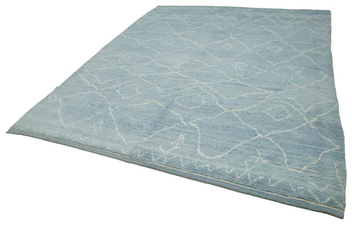 Purpleocco Blue Geometric Wool Cotton Handmade Rug 8'2'' x 10'1''