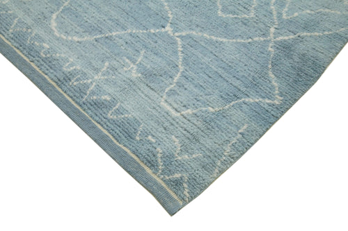 Purpleocco Blue Geometric Wool Cotton Handmade Rug 8'2'' x 10'1''