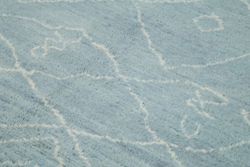 Purpleocco Blue Geometric Wool Cotton Handmade Rug 8'2'' x 10'1''