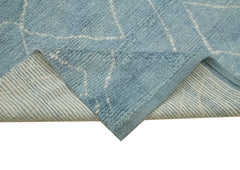 Purpleocco Blue Geometric Wool Cotton Handmade Rug 8'2'' x 10'1''