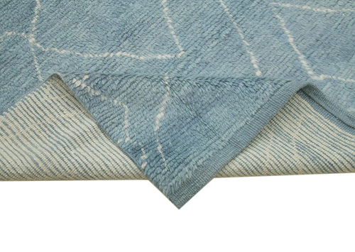 Purpleocco Blue Geometric Wool Cotton Handmade Rug 8'2'' x 10'1''