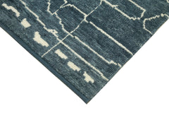 Purpleocco Blue Geometric Wool Cotton Handmade Rug 6'4'' x 9'2''
