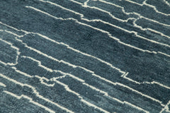 Purpleocco Blue Geometric Wool Cotton Handmade Rug 6'4'' x 9'2''