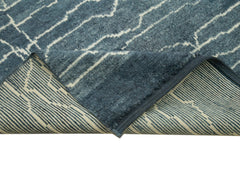 Purpleocco Blue Geometric Wool Cotton Handmade Rug 6'4'' x 9'2''