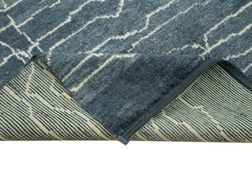 Purpleocco Blue Geometric Wool Cotton Handmade Rug 6'4'' x 9'2''