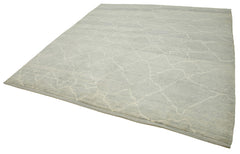 Purpleocco Grey Geometric Wool Cotton Handmade Rug 8'2'' x 9'6''