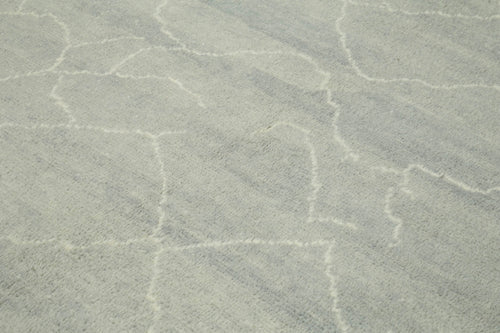 Purpleocco Grey Geometric Wool Cotton Handmade Rug 8'2'' x 9'6''