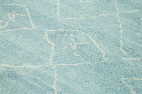 Purpleocco Blue Geometric Wool Cotton Handmade Rug 7'9'' x 9'7''