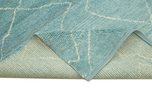 Purpleocco Blue Geometric Wool Cotton Handmade Rug 7'9'' x 9'7''