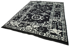 Purpleocco Black Geometric Wool Cotton Handmade Rug 7'6'' x 10'3''