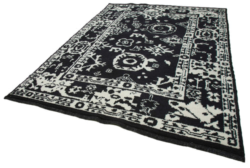 Purpleocco Black Geometric Wool Cotton Handmade Rug 7'6'' x 10'3''
