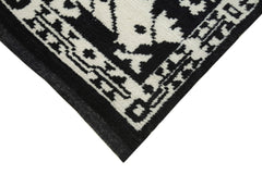 Purpleocco Black Geometric Wool Cotton Handmade Rug 7'6'' x 10'3''