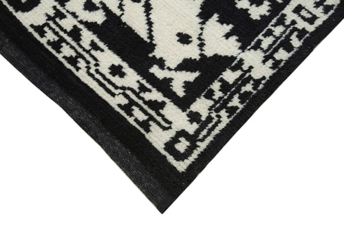 Purpleocco Black Geometric Wool Cotton Handmade Rug 7'6'' x 10'3''