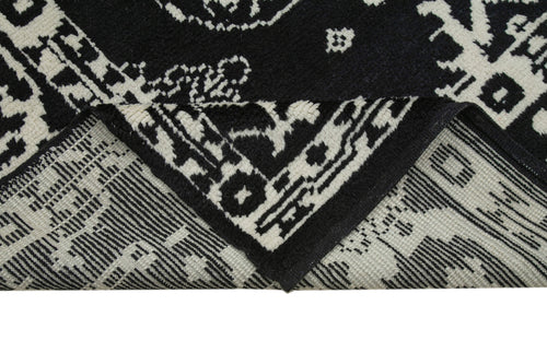 Purpleocco Black Geometric Wool Cotton Handmade Rug 7'6'' x 10'3''