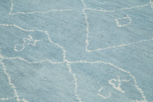 Purpleocco Blue Geometric Wool Cotton Handmade Rug 7'8'' x 10'3''