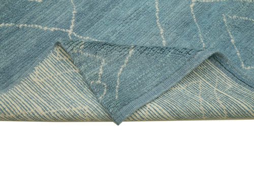 Purpleocco Blue Geometric Wool Cotton Handmade Rug 7'8'' x 10'3''