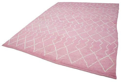 Purpleocco Pink Geometric Wool Cotton Handmade Rug 8'2'' x 10'5''