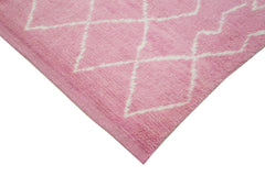 Purpleocco Pink Geometric Wool Cotton Handmade Rug 8'2'' x 10'5''