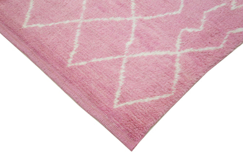 Purpleocco Pink Geometric Wool Cotton Handmade Rug 8'2'' x 10'5''